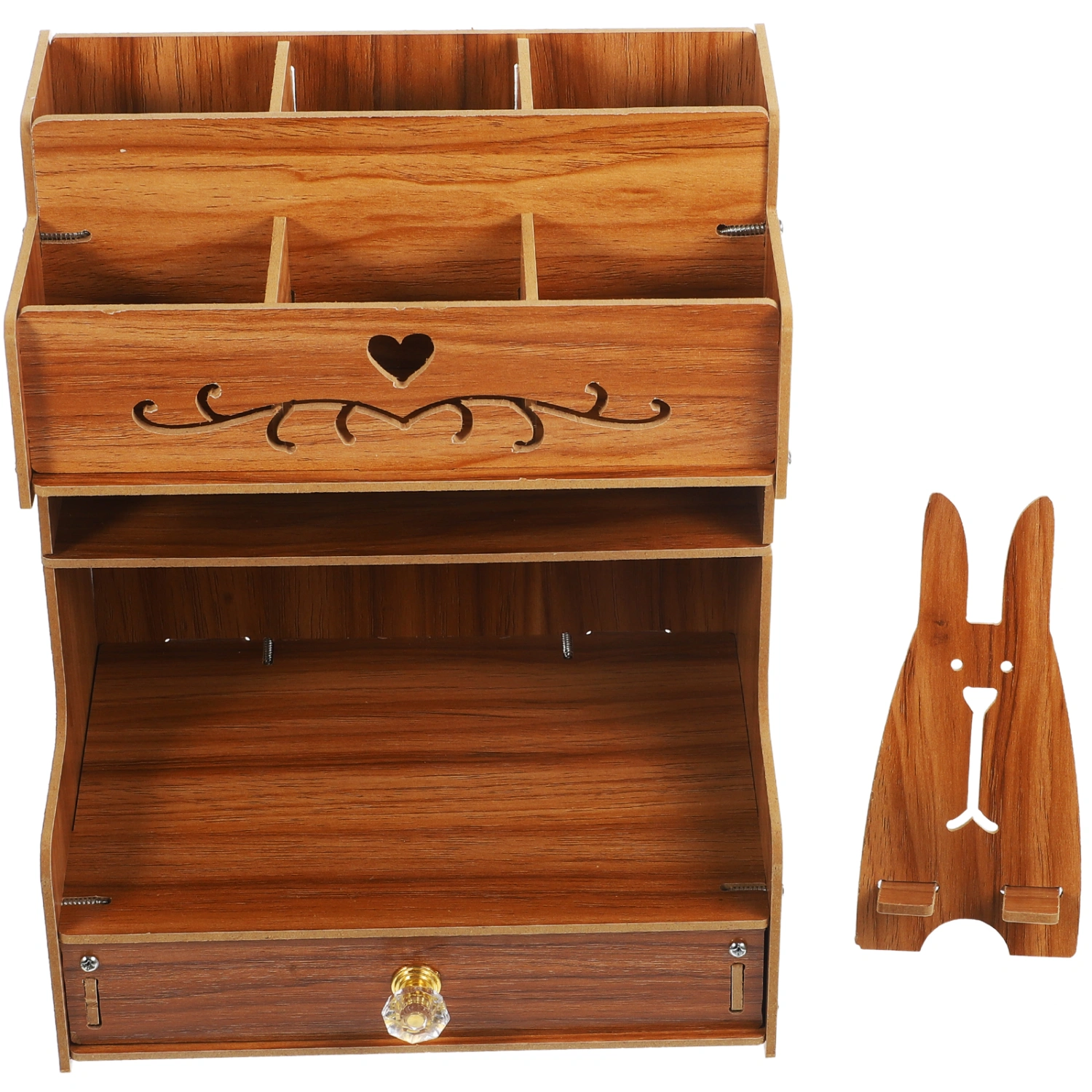 Wooden Desk Organizer with Drawer Desktop DIY Pencil Holder Stationary Storage Container
