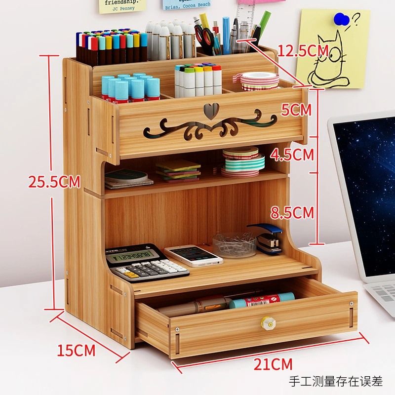 Wooden Desk Organizer with Drawer Desktop DIY Pencil Holder Stationary Storage Container