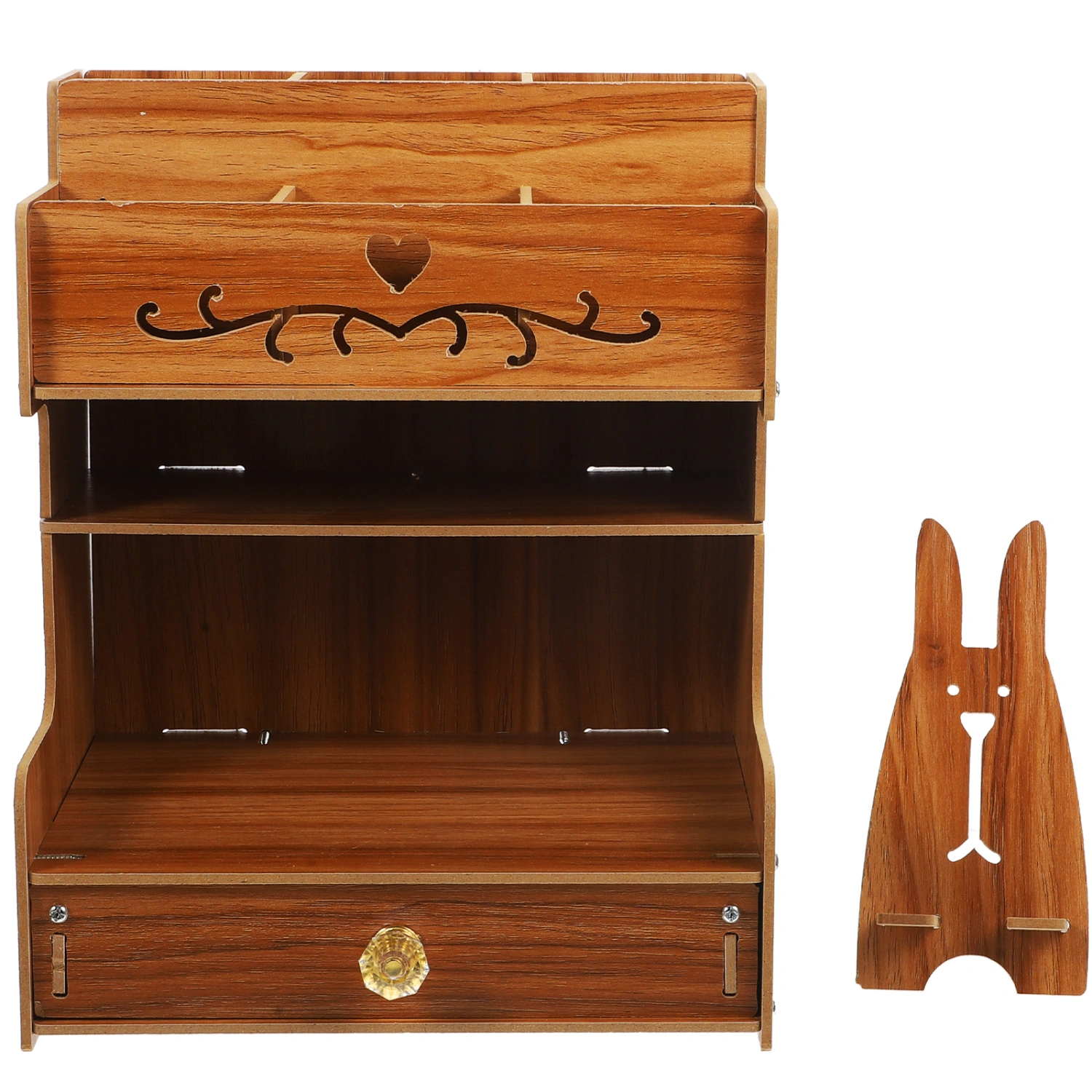 Wooden Desk Organizer with Drawer Desktop DIY Pencil Holder Stationary Storage Container