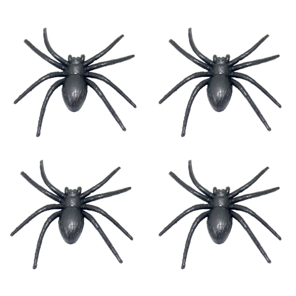 4 pcs Plastic Fake Spider Practical Jokes Props Realistic Rubber Spider for Prank Halloween Party