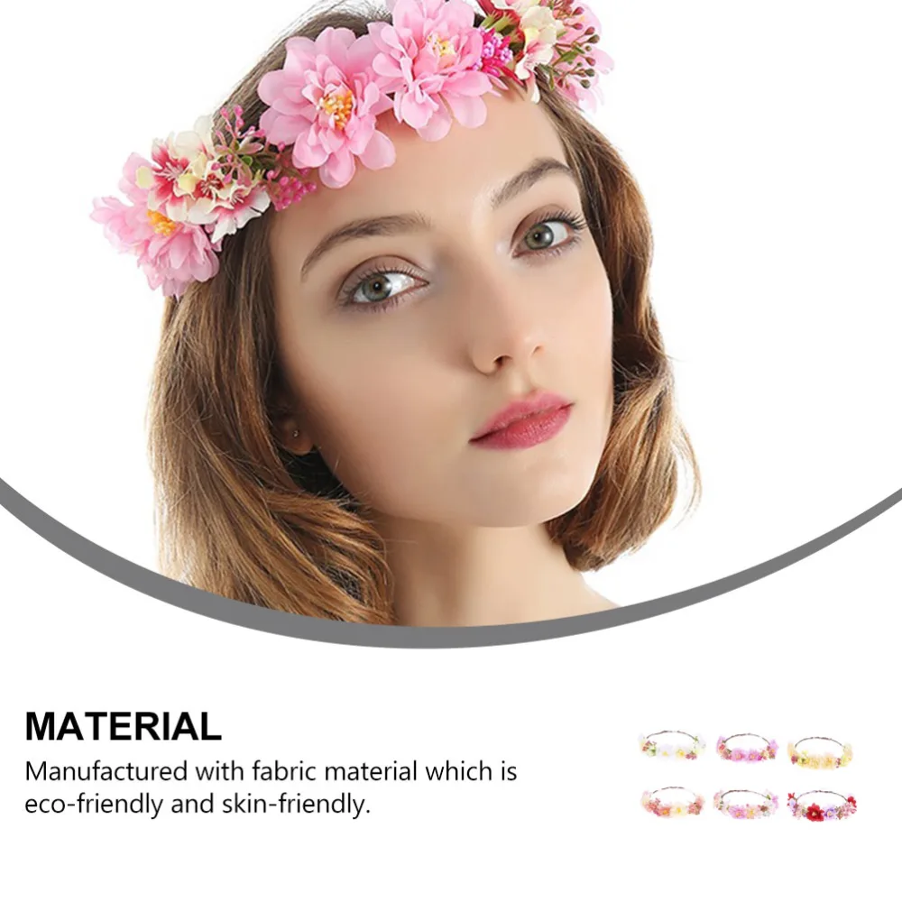 6pcs Bohemian Simulation Floral Garland Hair Band Headband Hair Decoration