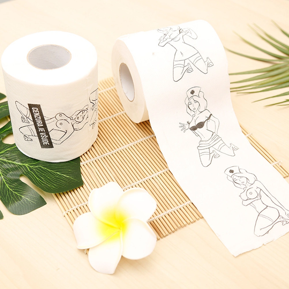 2 Rolls Unique Printing Toilet Paper Funny Household Roll Paper Toilet Tissue Paper for Home Daily Use