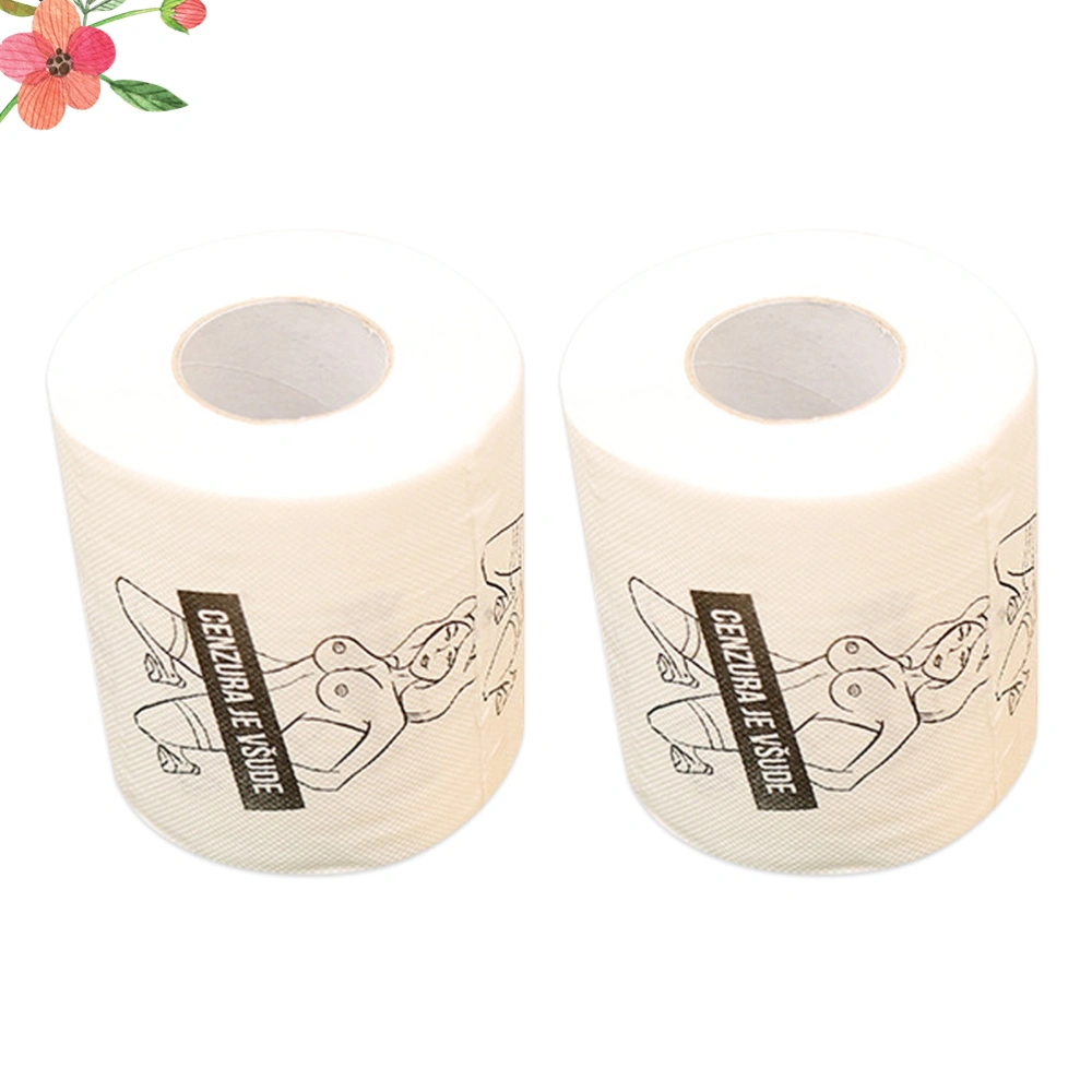 2 Rolls Unique Printing Toilet Paper Funny Household Roll Paper Toilet Tissue Paper for Home Daily Use