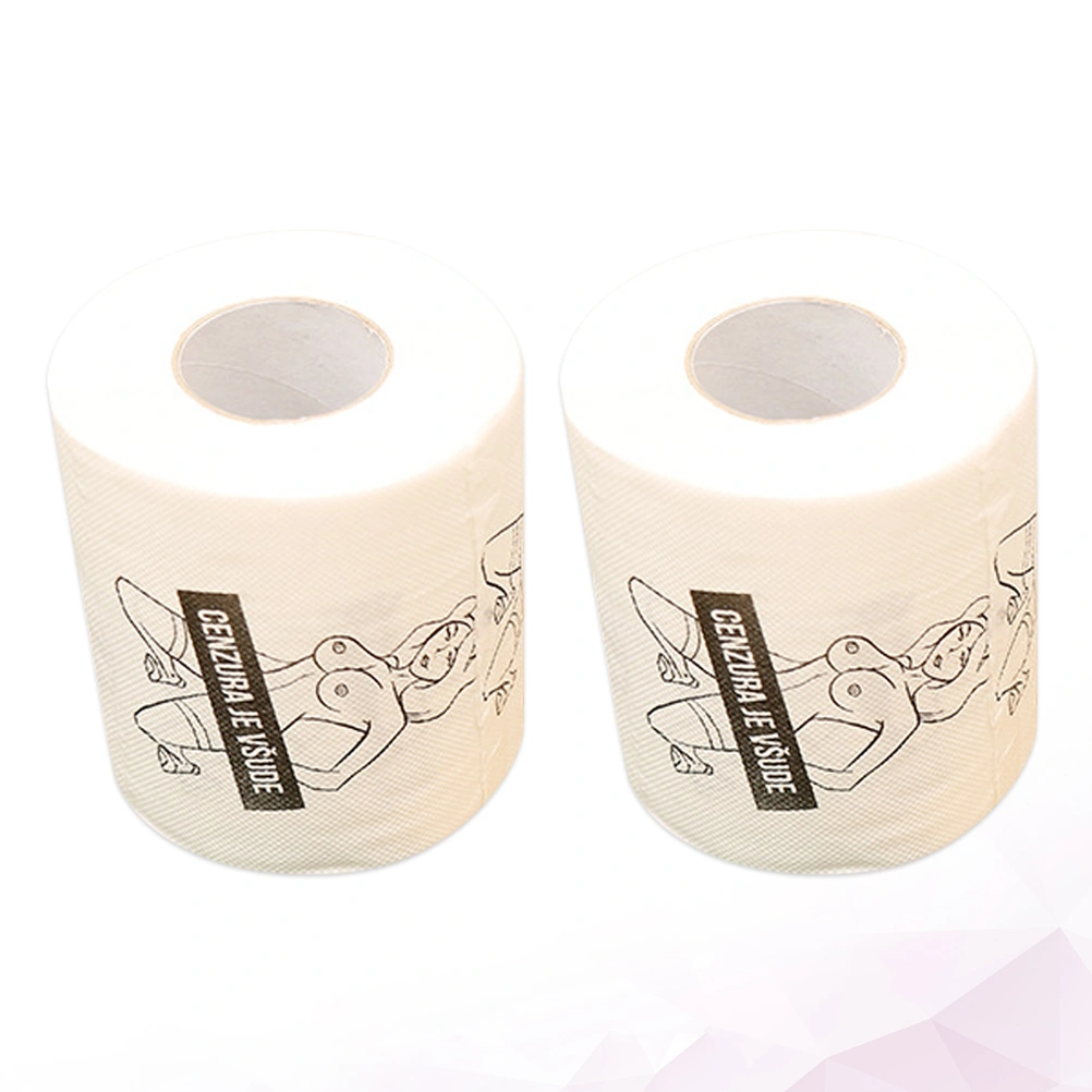 2 Rolls Unique Printing Toilet Paper Funny Household Roll Paper Toilet Tissue Paper for Home Daily Use