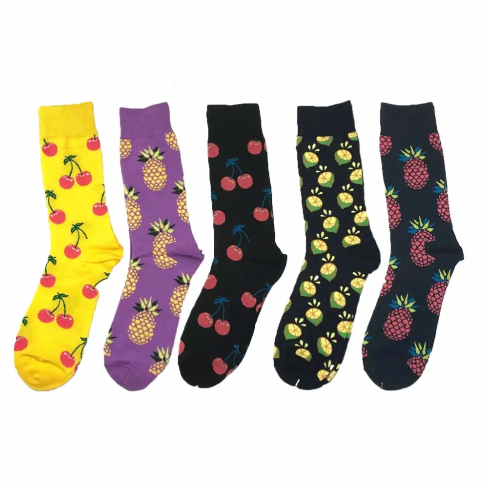 5 Pair Unisex Fruit Pattern Printed Socks Breathable Casual Sports Crew Socks for Men Women (Random Style, Free Size)