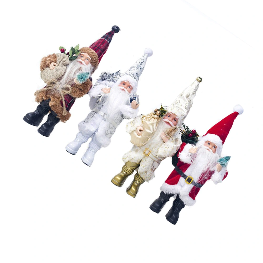 4pcs Christmas Elements Design Santa Claus Doll Toy Desktop Adornments (Red + White + Golden + Plaid Cloth)