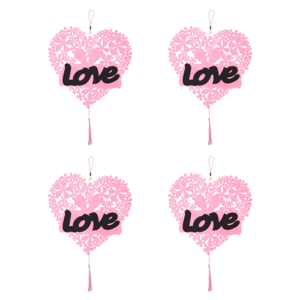 4pcs Exquisite Heart Shaped Scene Pendants Felt Craft Heart Hanging Decors