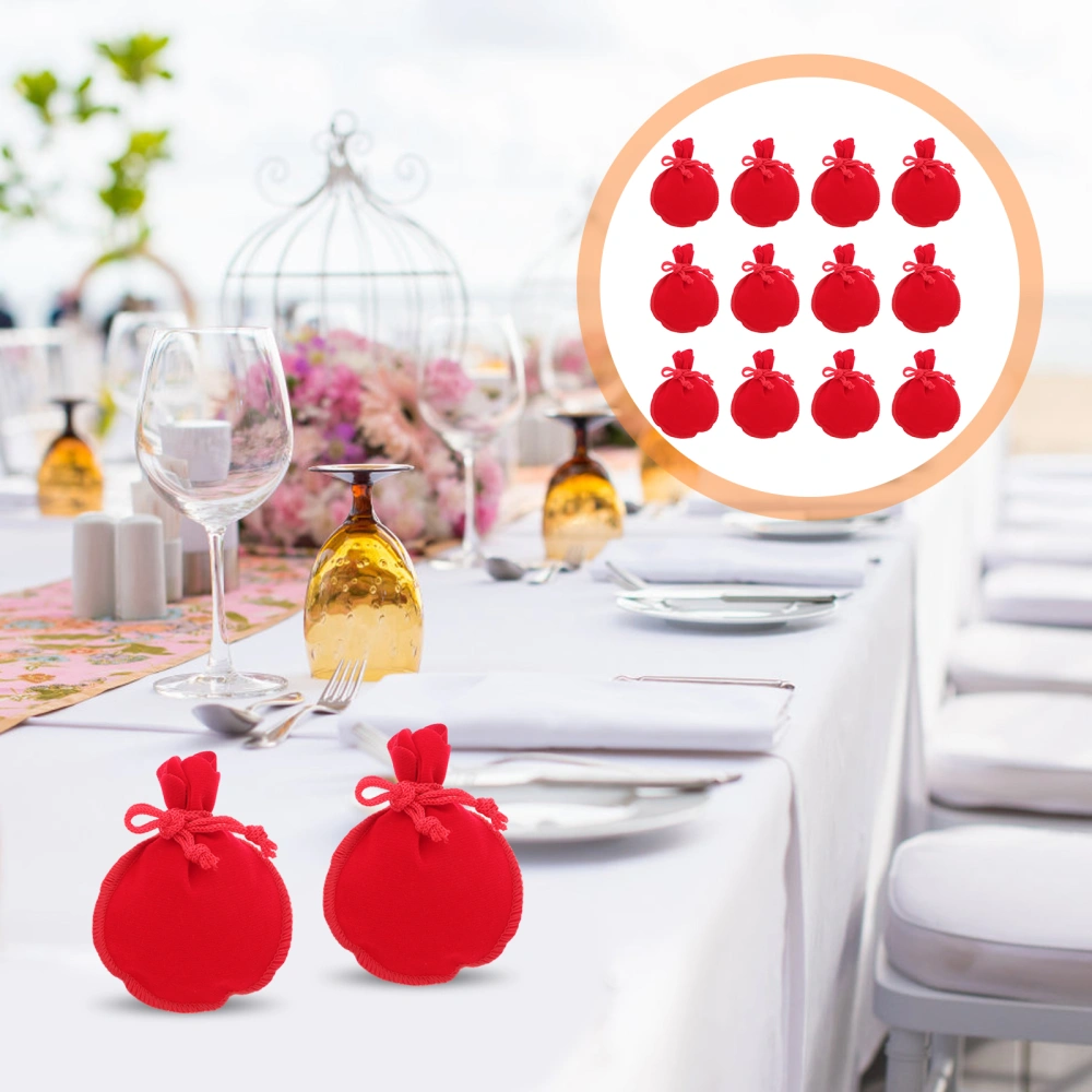 12pcs 7*9cm Pear-Shaped Drawstring Wedding Favor Gift Bags Candy Bag Jewelry Pouch (Red)