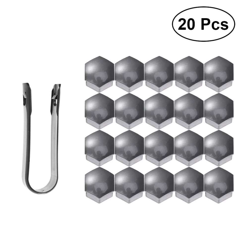 21 in 1 Hexagonal Wheel Lug Nut Covers Bolts Covers Screw Protect Caps 17mm with Clips (Grey)