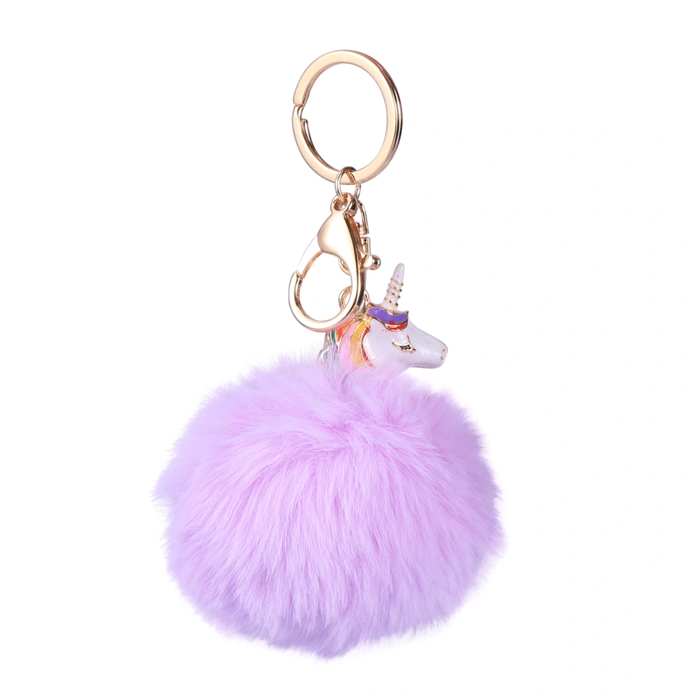 Unicorn Keychain Creative Decor Plush Hanging Keyring for Key Bag Car (Light Purple)