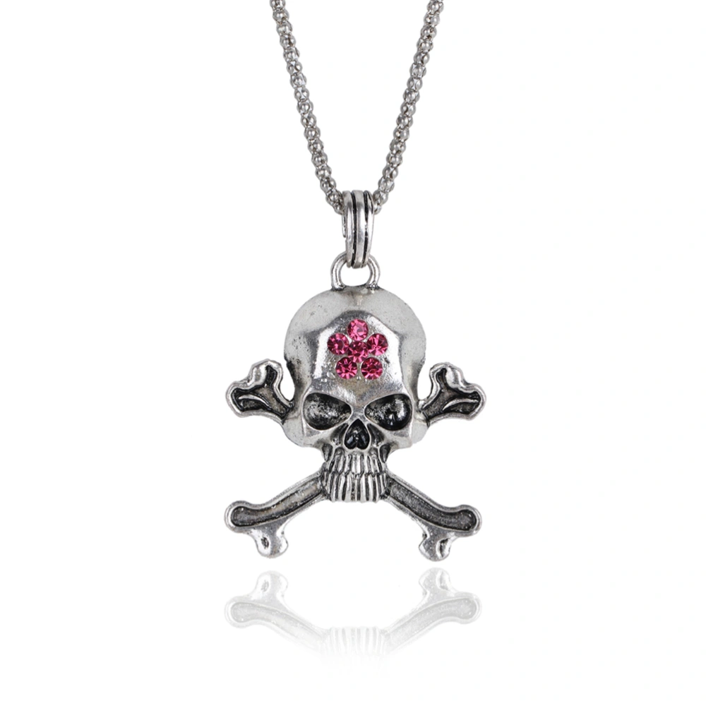 Skull Shaped Pulm Copper Pendant Necklace with Austrian Zircon (Silver)