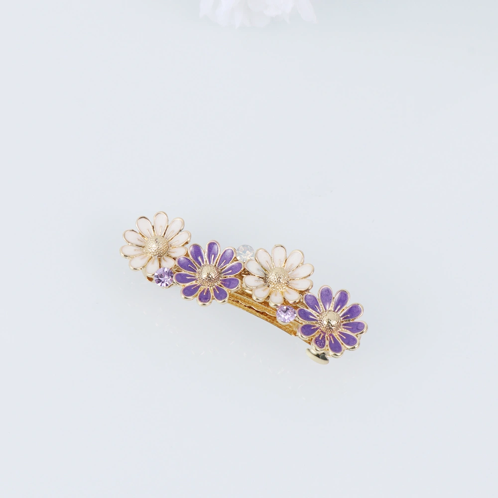 Small Spring Hairpins Alloy Daisy Flower Spring Hairpin Simple Pony Tail Clip Fashion Chic Hair Accessory for Girls Women Purple