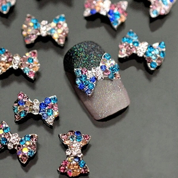 10pcs Rhinestone Decorated Bowknot Shaped Nail Art Sticker Decoration (Multicolor)