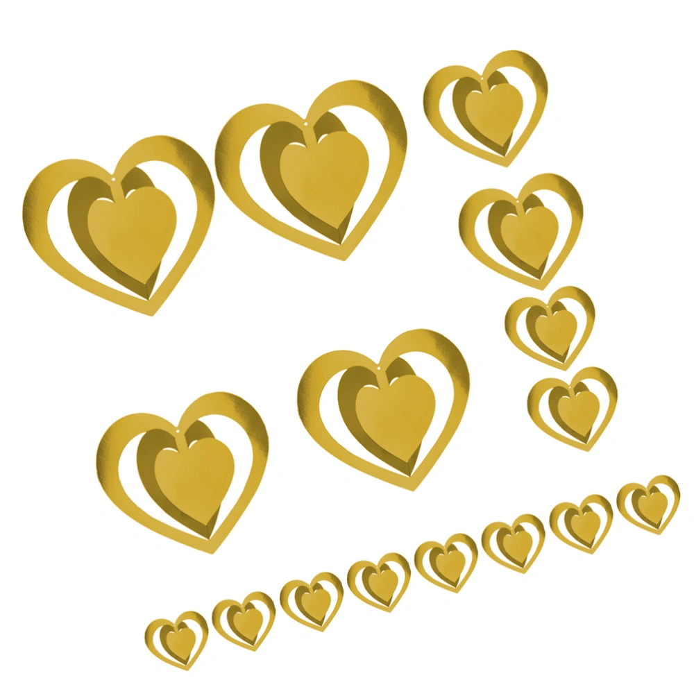 16PCS Valentine's Day Hanging Pendants Three-dimensional Heart-shaped Hanging Ornament Showcase Background Heart-shaped Pendants Qixi Festival Hanging Decor for Home Hotel Mall Store Decor Golden