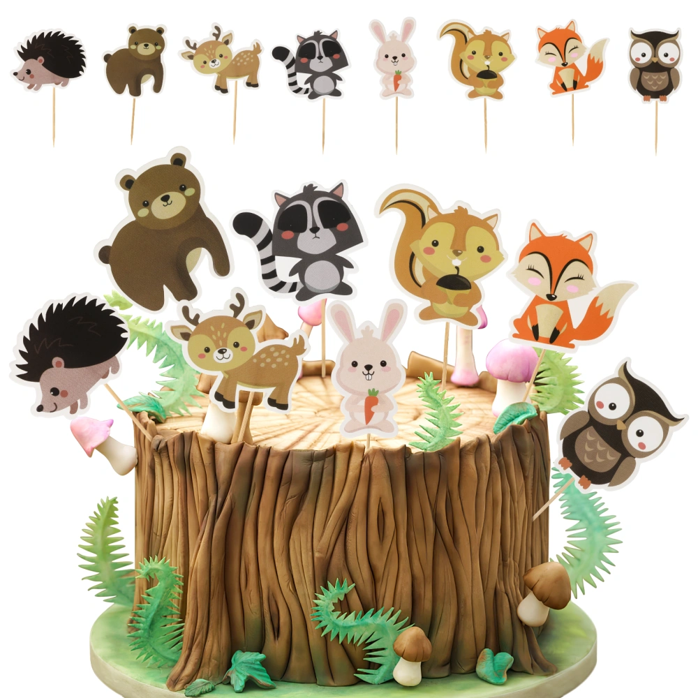 24pcs Creative Forest Animal Shape Cake Toppers Lovely Animal Cupcake Ornament Baking Decoration Accessories