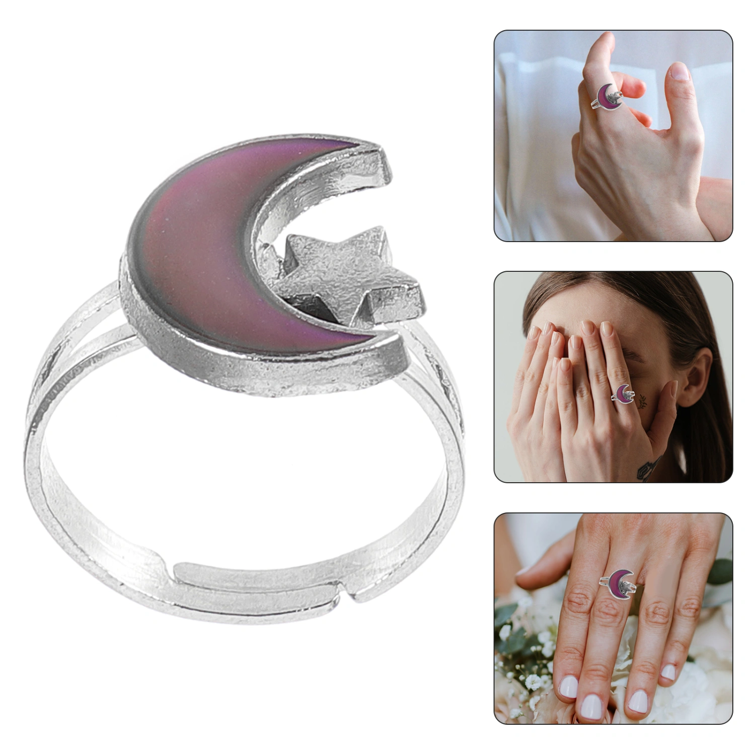 Color Changing Mood Ring Open Ring Party Costume Prop Moon Mood Ring for Women