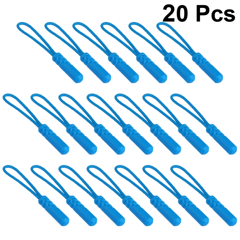 20PCS Cylinder Head Zipper Puller Clothing Plastic Zipper Head Compact Zipper Pulling Rope Luggage Bag Zipper Head Tail Rope for Bag Clothing Use (Lake Blue)