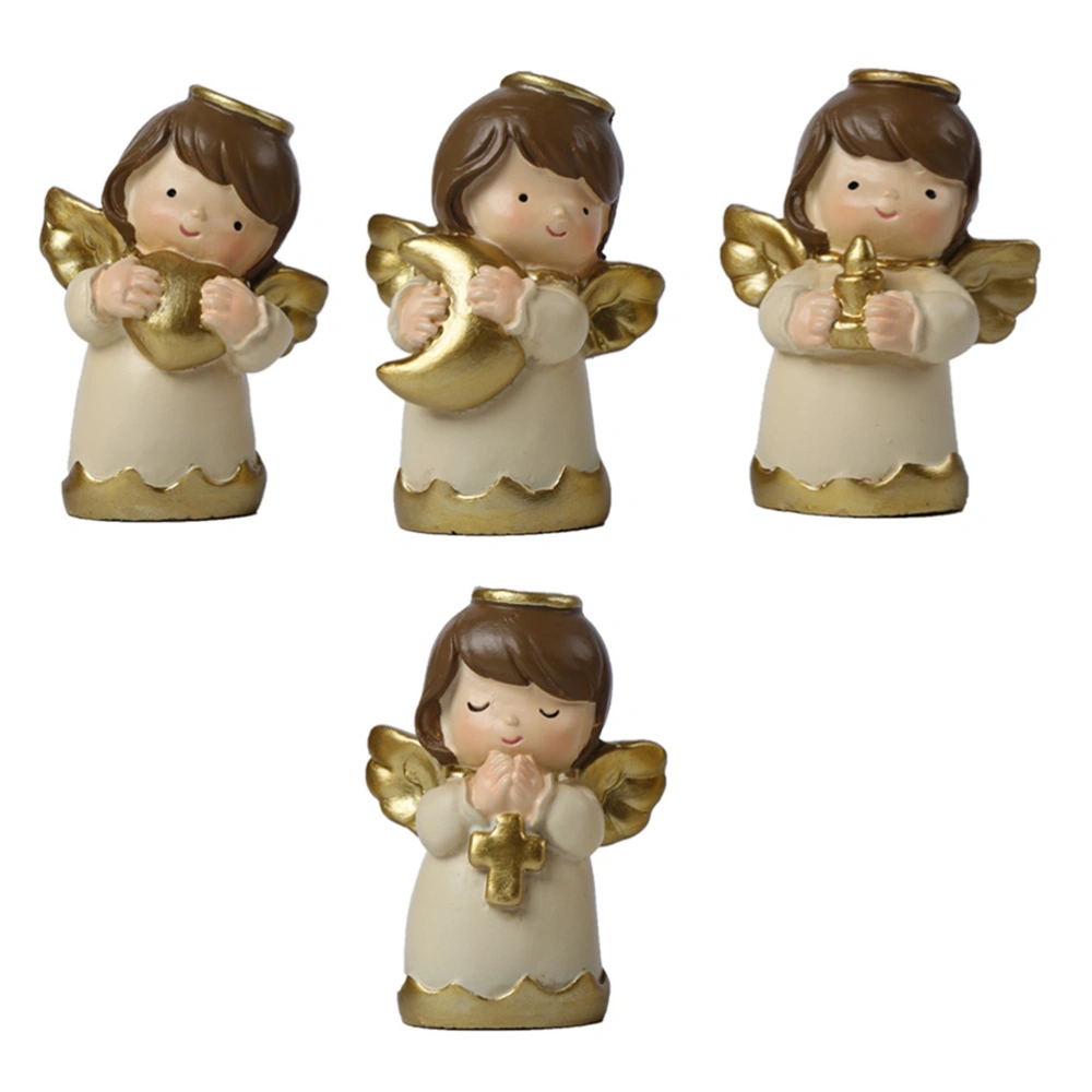 4pcs Angel Shape Adornments Handicraft Ornaments Cake Decorations (Golden)