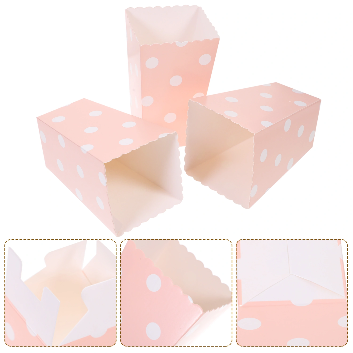 24pcs Popcorn Boxes Holder Containers Cartons Paper Bags Dot Design Snack Box for Movie Theater Dessert Tables Wedding Favors (Pink)