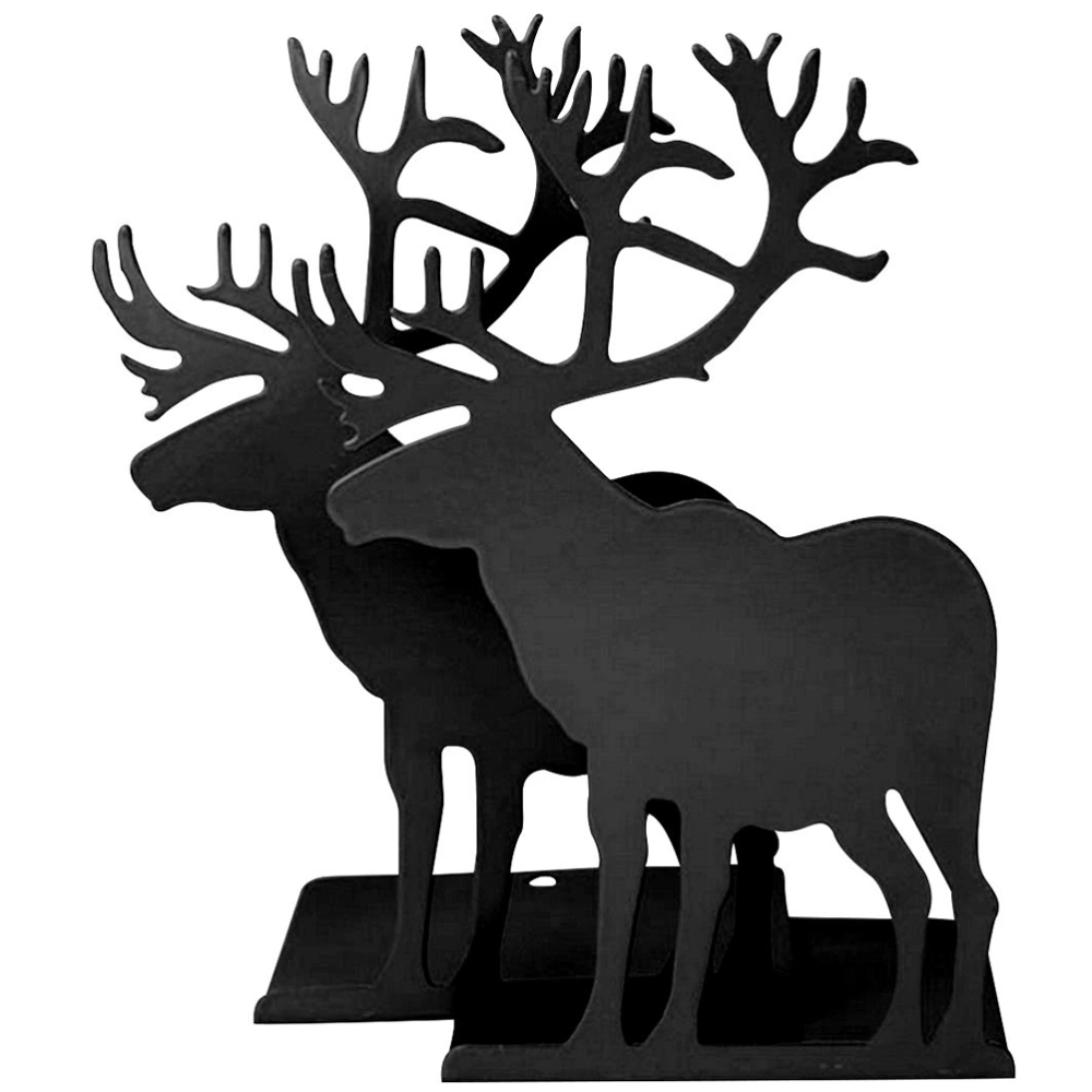 1 Pair Delicate Elk Design Book Stand Bookend Iron Book Stand for Book Use (Black)