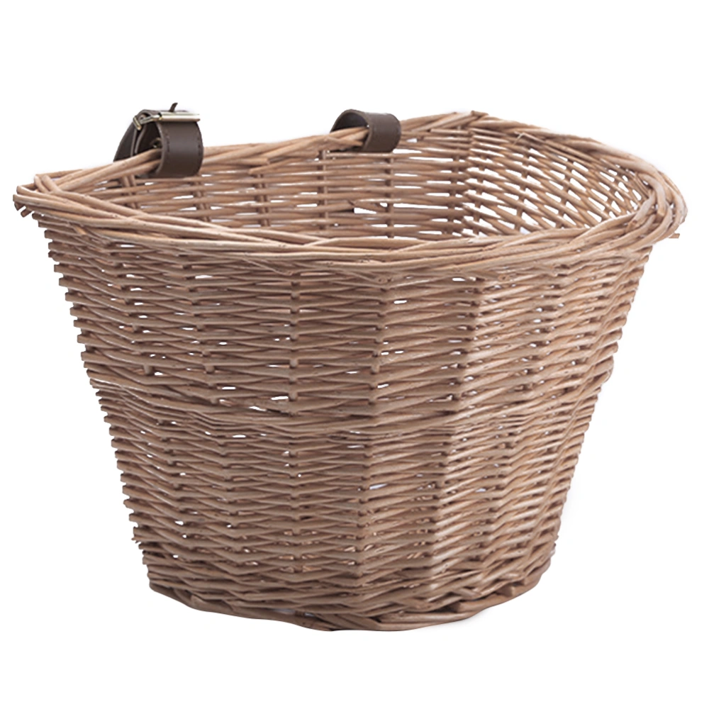 D Shape Wicker Children Bike Basket Detachable Front Handlebar Basket Handmade Wick Woven Bike Storage Container (Wood Color)