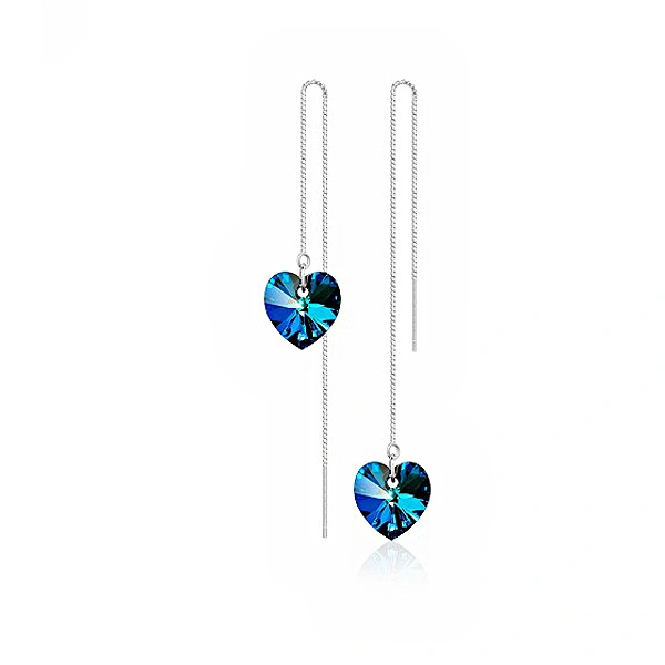 Fashion Heart-shaped Tassel Style Crystal Earrings Ear Pendants for Women - One Pair (Blue)