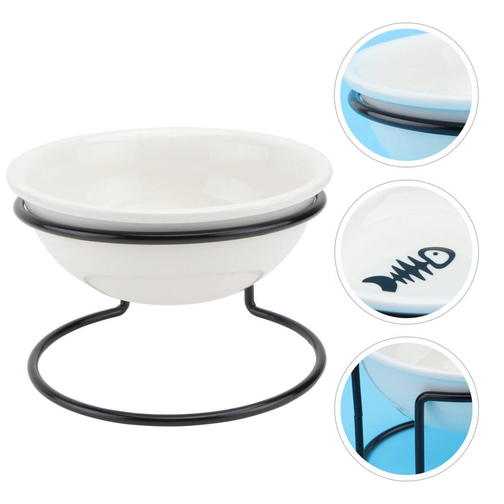 1PC Iron Rack Pet Ceramic Bowl Simple Iron Bracket Ceramic Bowl (Black+White)