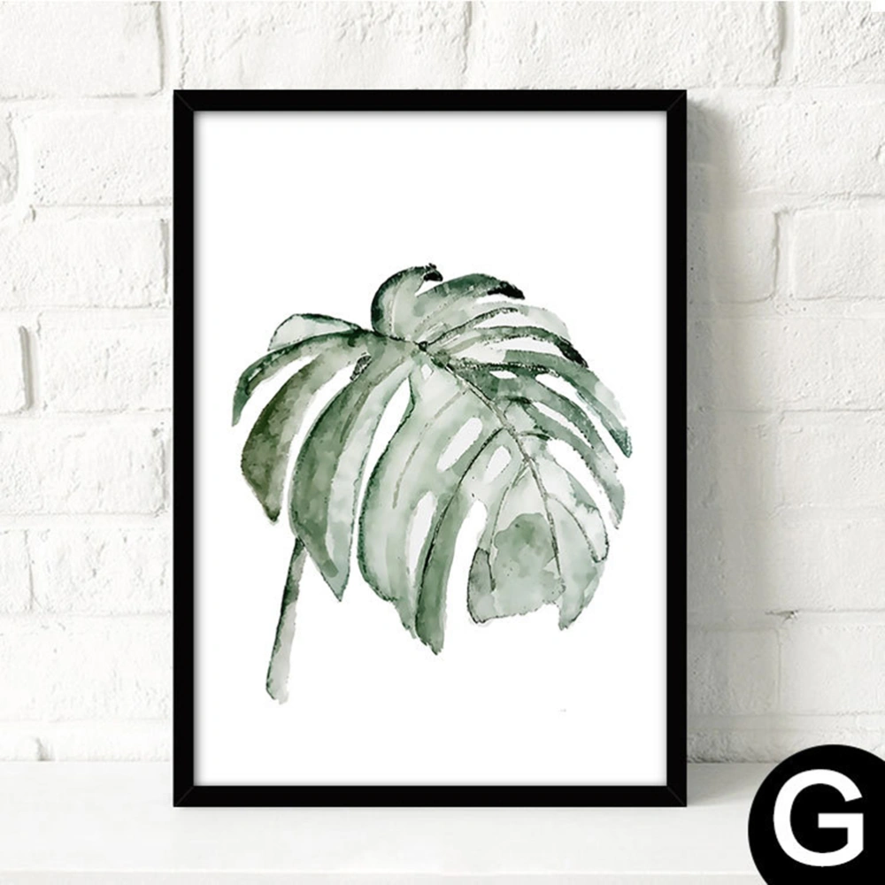 Minimalist Plant Leaves Framed Painting Mural Nordic Style Living Room Decor Modern Watercolor Green Plant Leaves Canvas Painting Art Poster Wall Decor (Black)