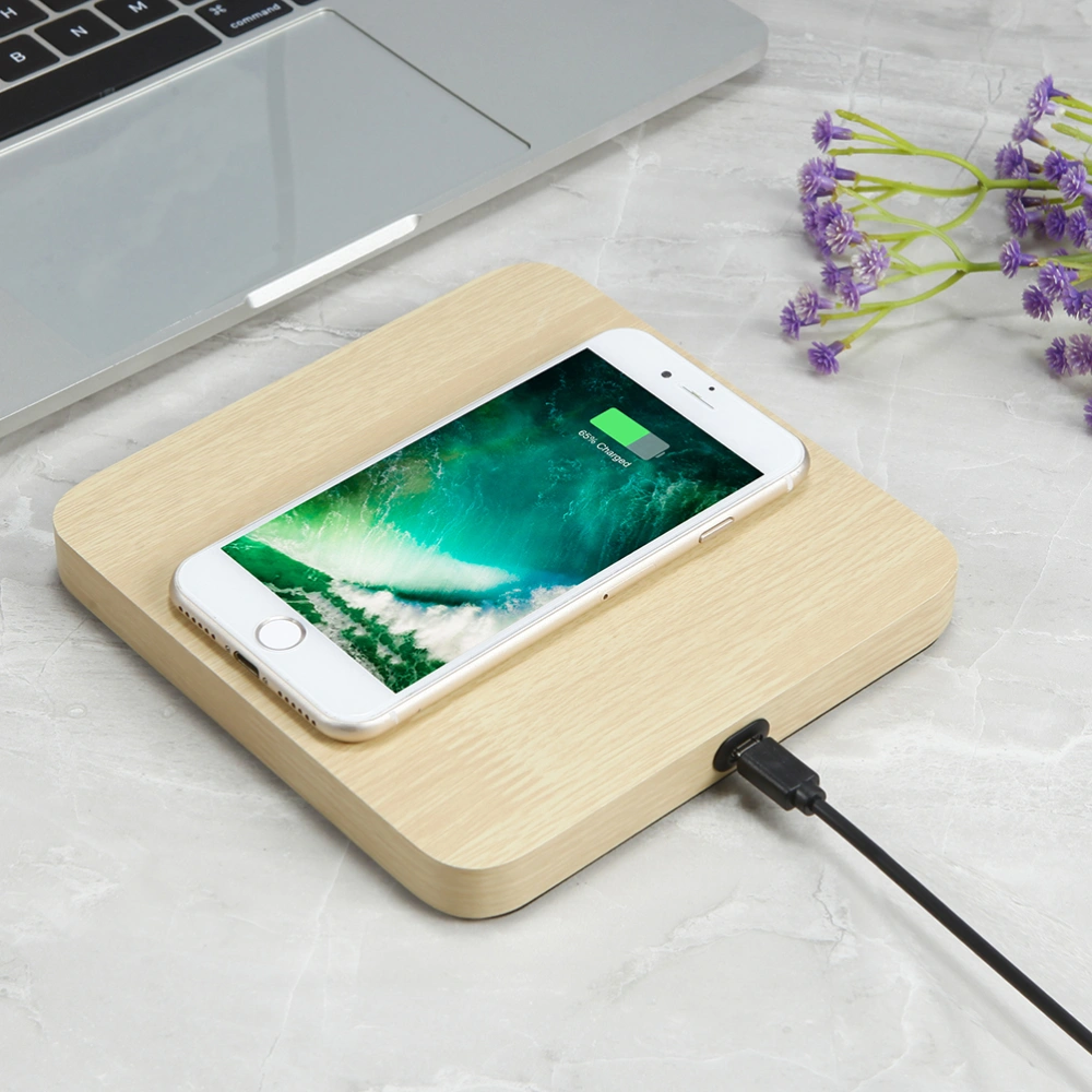 1PC 10W Wireless Phone Charger Portable Mobile Phone Recharger Wooden Phone Charging Plate Creative Quick Charging Device for Home Outdoor Use (Yellow Wood Grain)