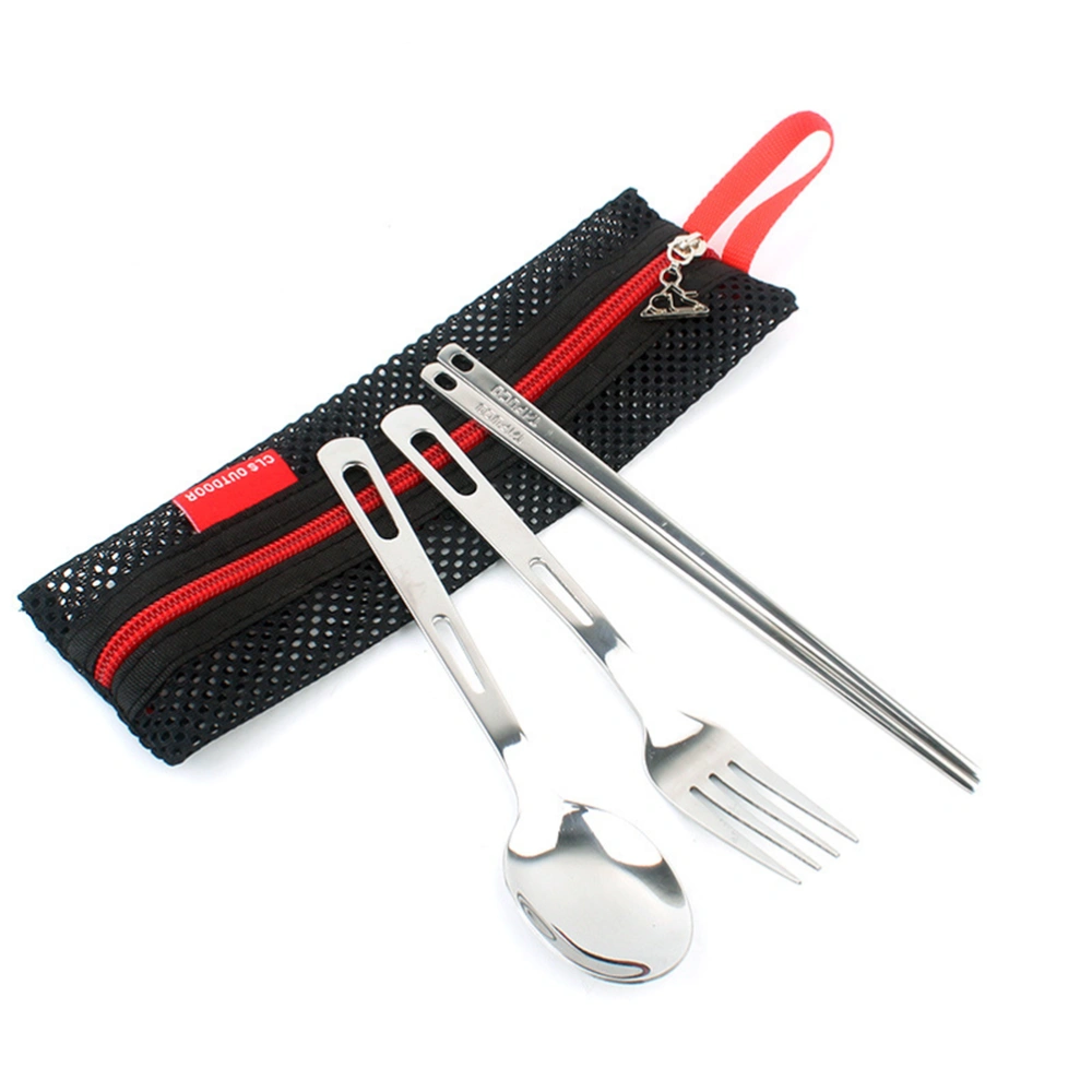 3PCS Portable Stainless Steel Flatware Tableware Cutlery Set with Fork Spoon Chopsticks and Storage Case for Camping Traveling