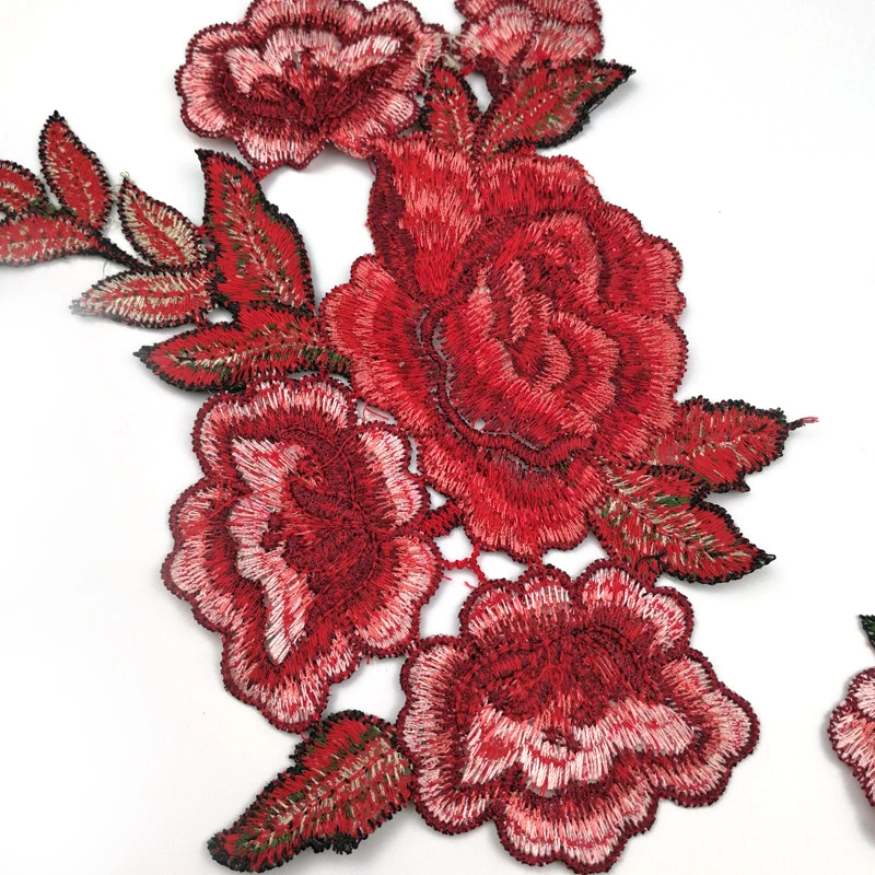 4pcs Embroidery Rose Floral Sew Patch Scrapbooking Embossed for Craft Collar Bust Dress Bag Applique (Red)