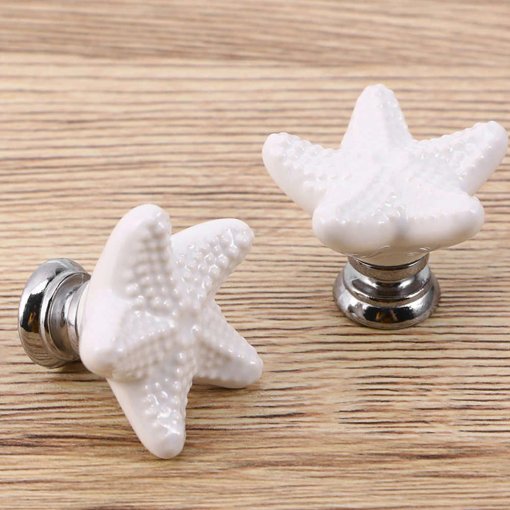 2PCS Star Shaped Knobs Creative Handle Drawer Knobs Ceramic Door Handle Knob with Screw for Cabinet Furniture Kitchen Home (White)