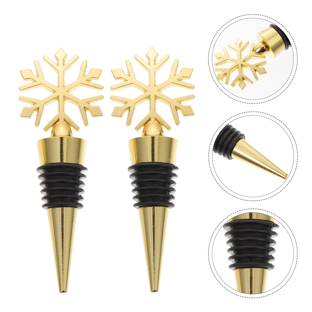 2pcs Unique Wine Bottle Stoppers Snowflake Shape Bottle Plugs Kitchen Bar Tool