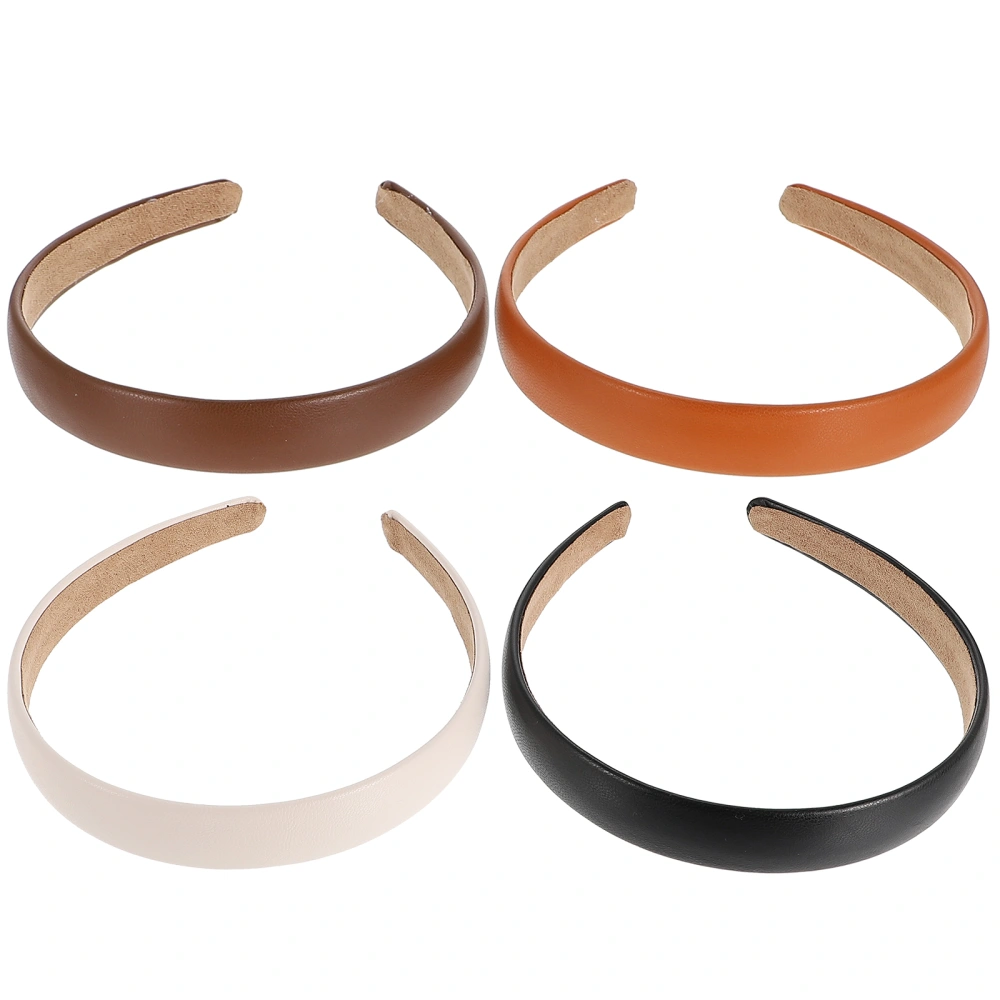 4Pcs Retro PU Headbands Delicate Wide Hair Hoops for Women Simple Hairbands