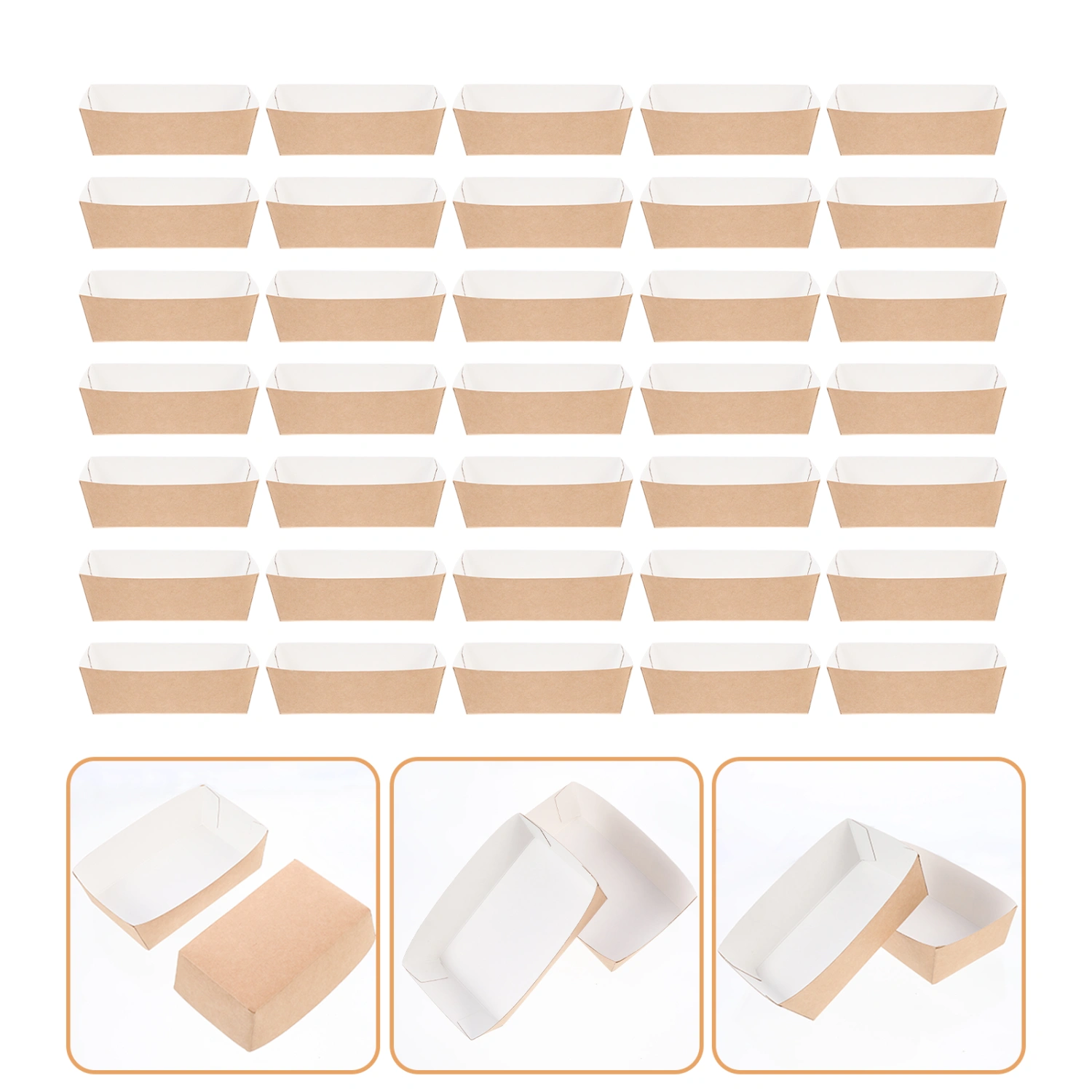 50pcs Disposable Kraft Paper Fold-free Oil-proof Ship Shape French Fries Cases