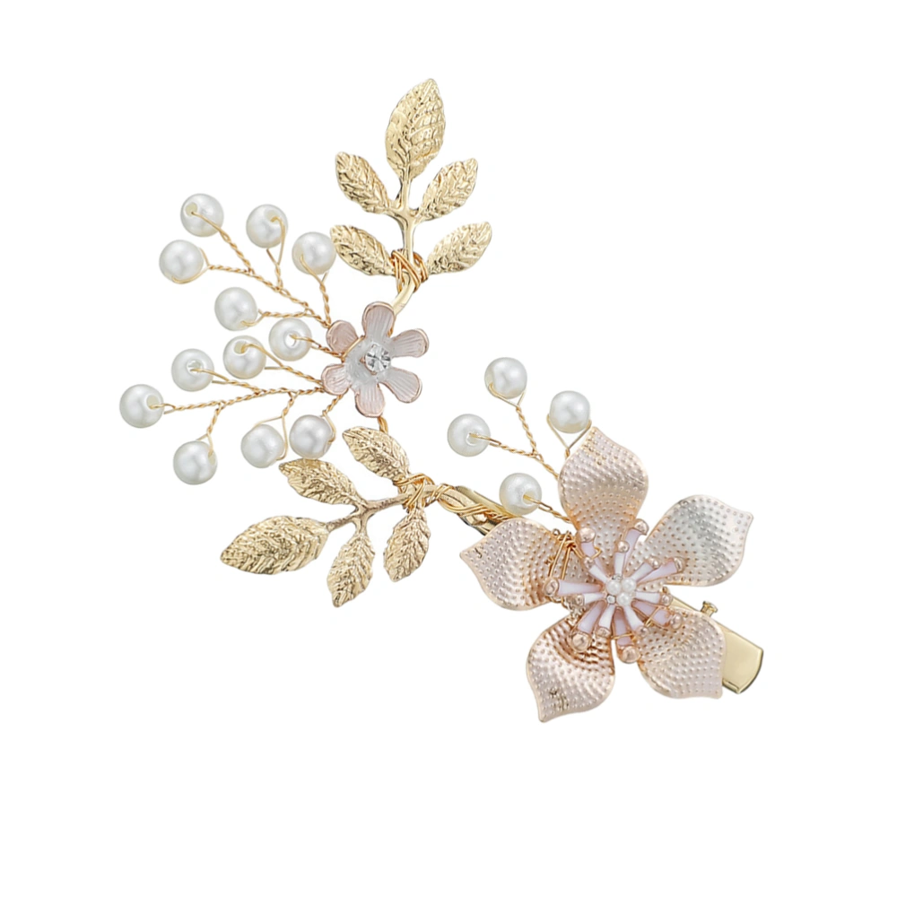 Flowers and Golden Leaves Hairpin Twisted Beads Headdress Fashion Headpiece Hair Accessories