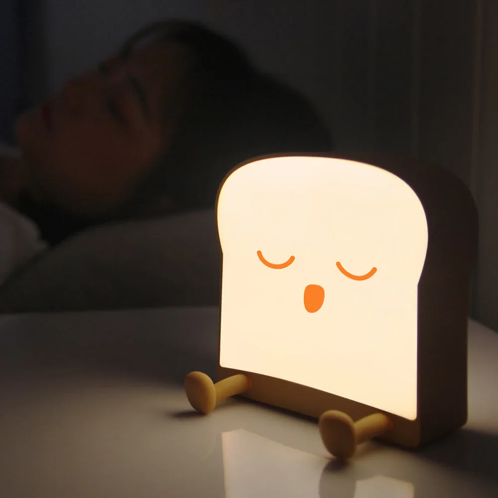 1Pc Toast Shaped Night Light Decorative Bedroom Table Lamp Kid Gift Yellow White