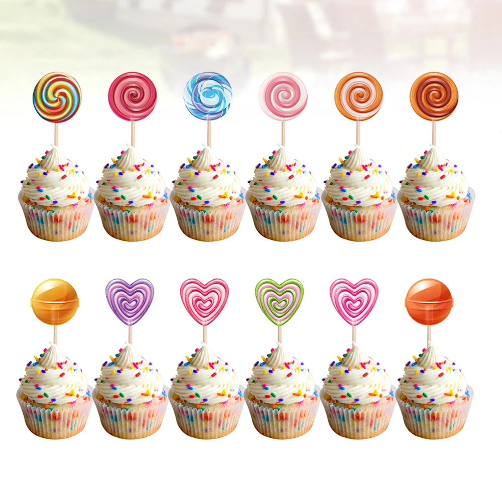 24PCS Lollipop Cake Toppers Fruit Decorative Plug Birthday Party Lollipop Cake Picks Paper Dessert Table Decoration Lollipop Cupcake Insert