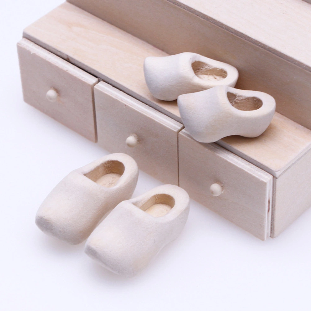 4pcs Mini Wooden Shoes Miniature Wooden Shoes Blank Wooden Shoes Mini House Decor