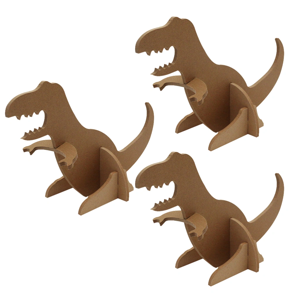 3pcs 3D Wooden Dinosaur Model Simulation Dinosaur Color Painting Toys Walking Wooden Art Crafts Best Educational Gifts (As Shown)