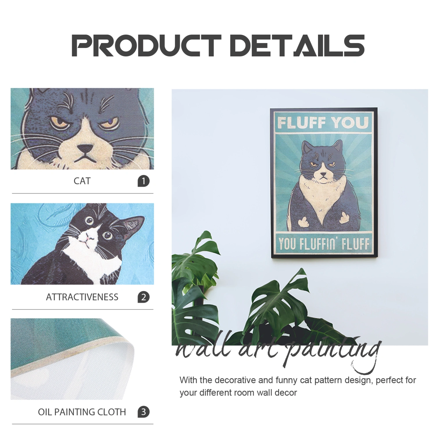 2pcs Frameless Painting Wall Decor Unique Cat Wall Arts Cat Decor for Cat Lovers