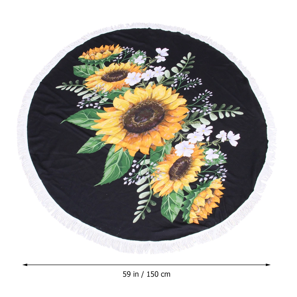 Sunflower Pattern Beach Towel 3D Round Bathing Towel Quick Drying Towel (10)