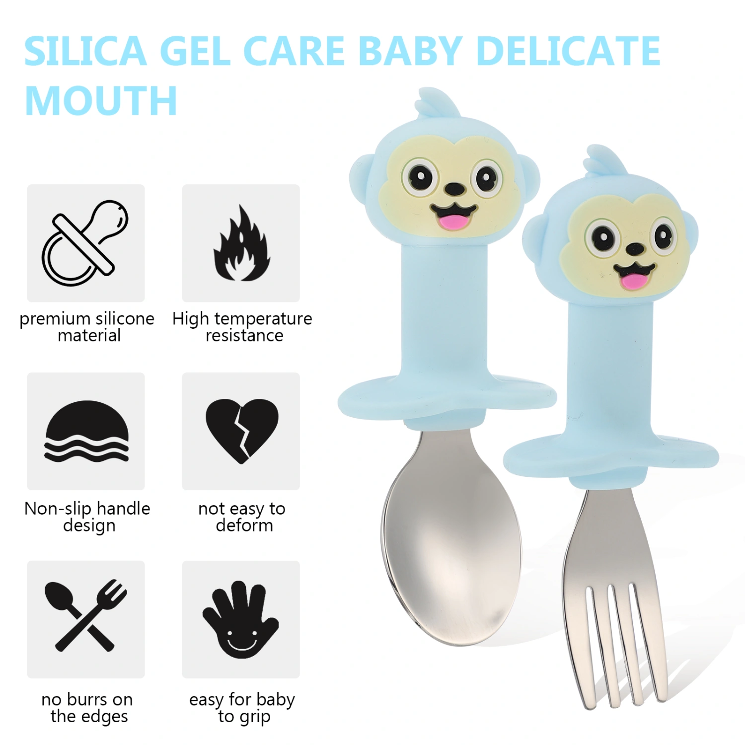 1 Set 2pcs Toddler Spoon and Fork Baby Dinning Training Tableware Set for Kid