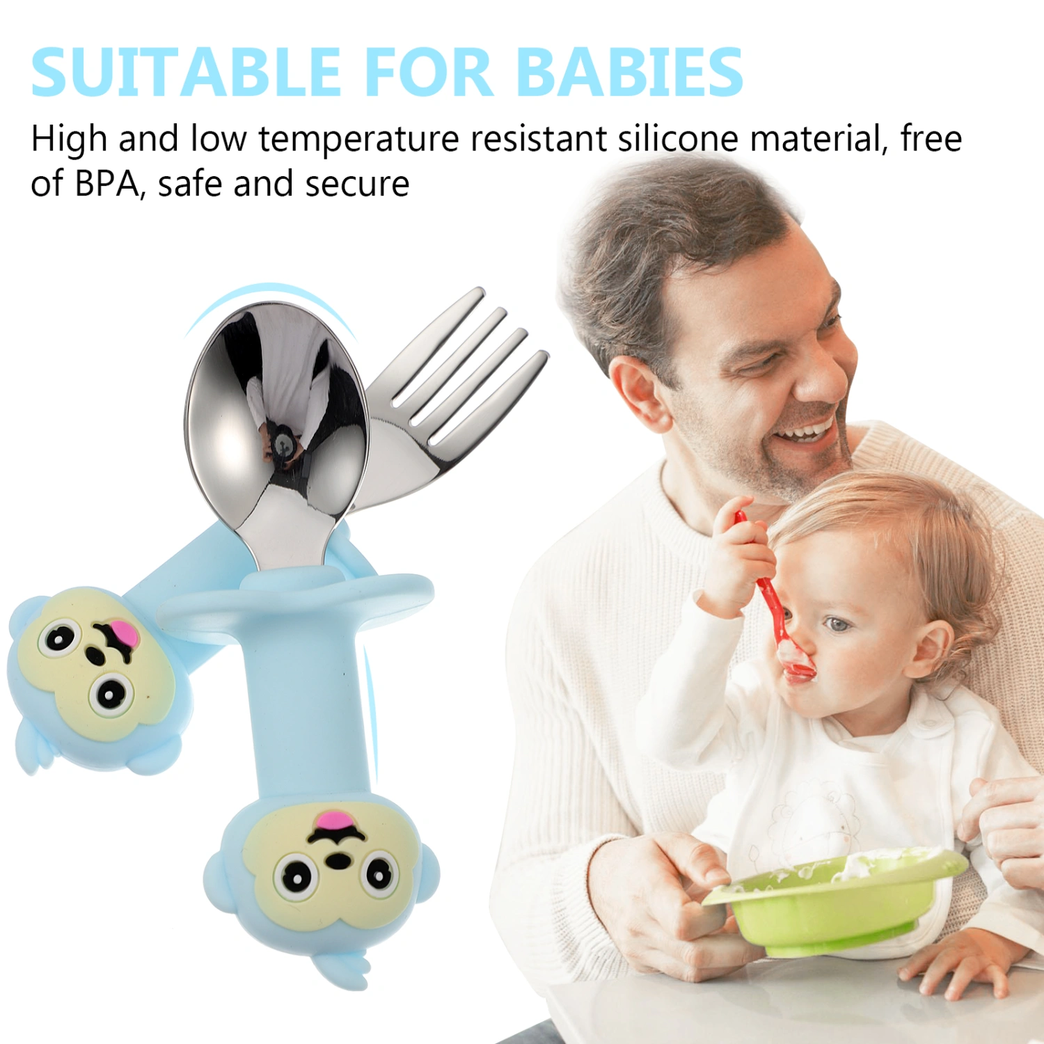 1 Set 2pcs Toddler Spoon and Fork Baby Dinning Training Tableware Set for Kid