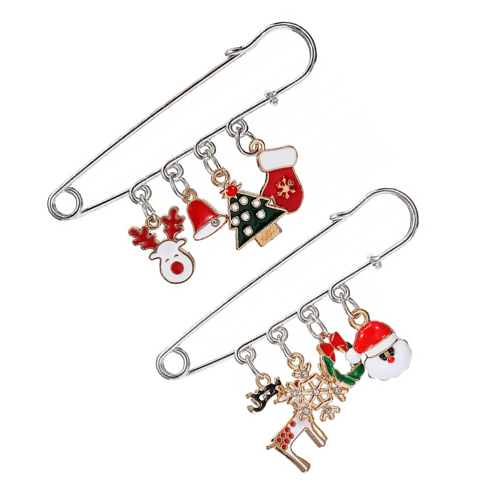 2PCS Lovely Christmas Brooch Fashion Rhinestone Bell Brooch Sweater Accessories