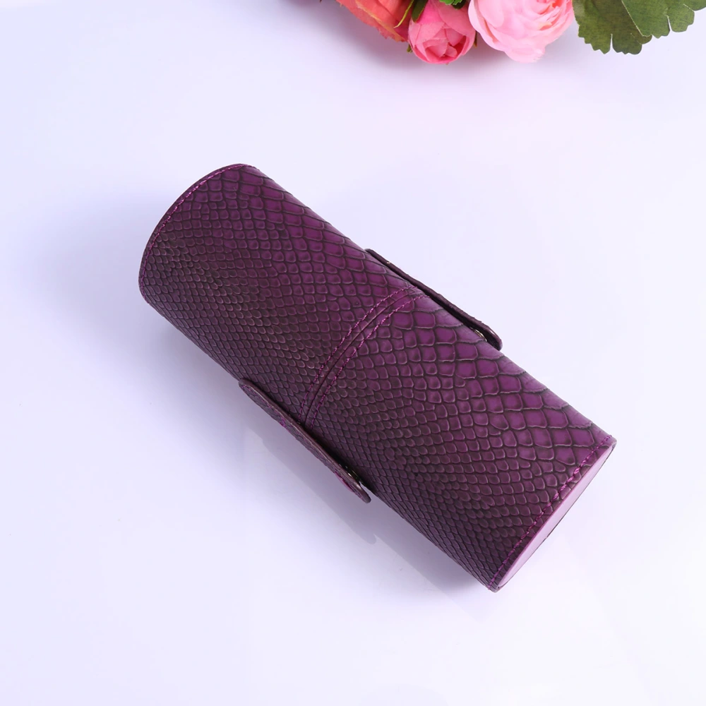 Makeup Brush Holder PU Leather Travelling Cosmetics Storage Bucket Makeup Storage Organizer Case Purple Snakeskin Pattern