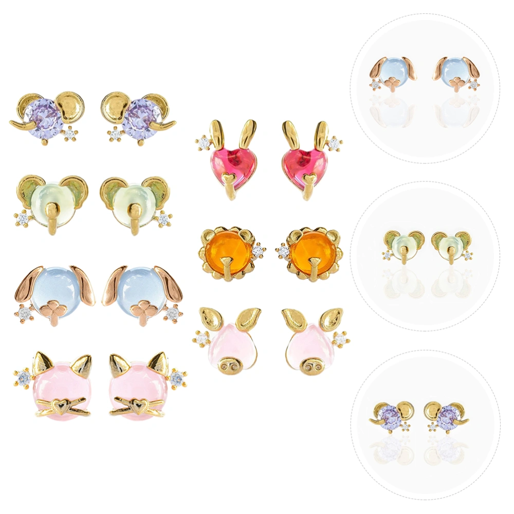 7 Pairs Cartoon Animal Head Ear Studs Decorative Earrings Animal Theme Earrings