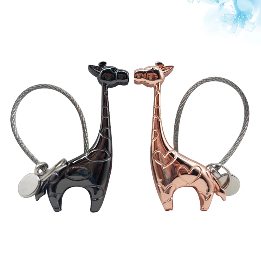 2pcs Lovely Giraffe Keychain Cartoon Key Holder Unique Key Ring Creative Key Hanging Decoration for Couples