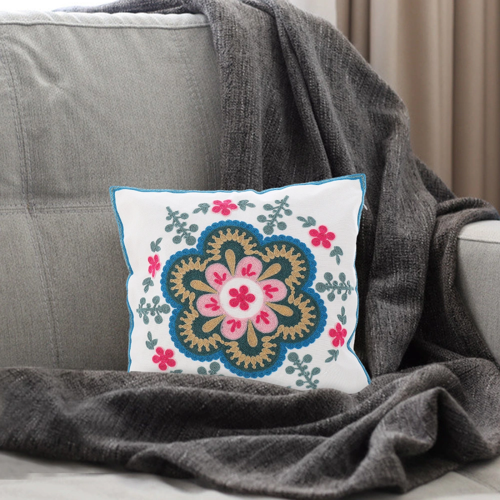 Nordic Style Cotton Embroidery Flower Pattern Sofa Cushion Throw Pillowcase