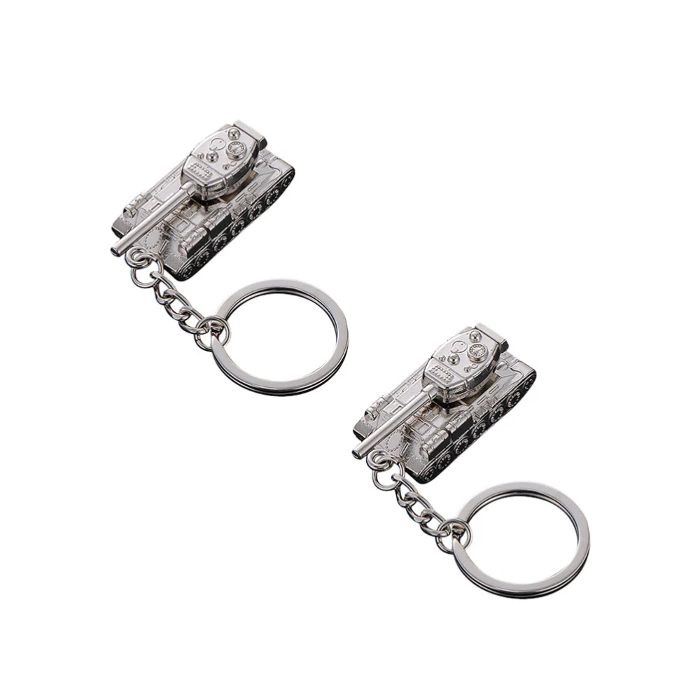 2 Pcs Cool Tank Decoration Alloy Keychain 3D Tank Model Key Ring for Adults Children (Silver)